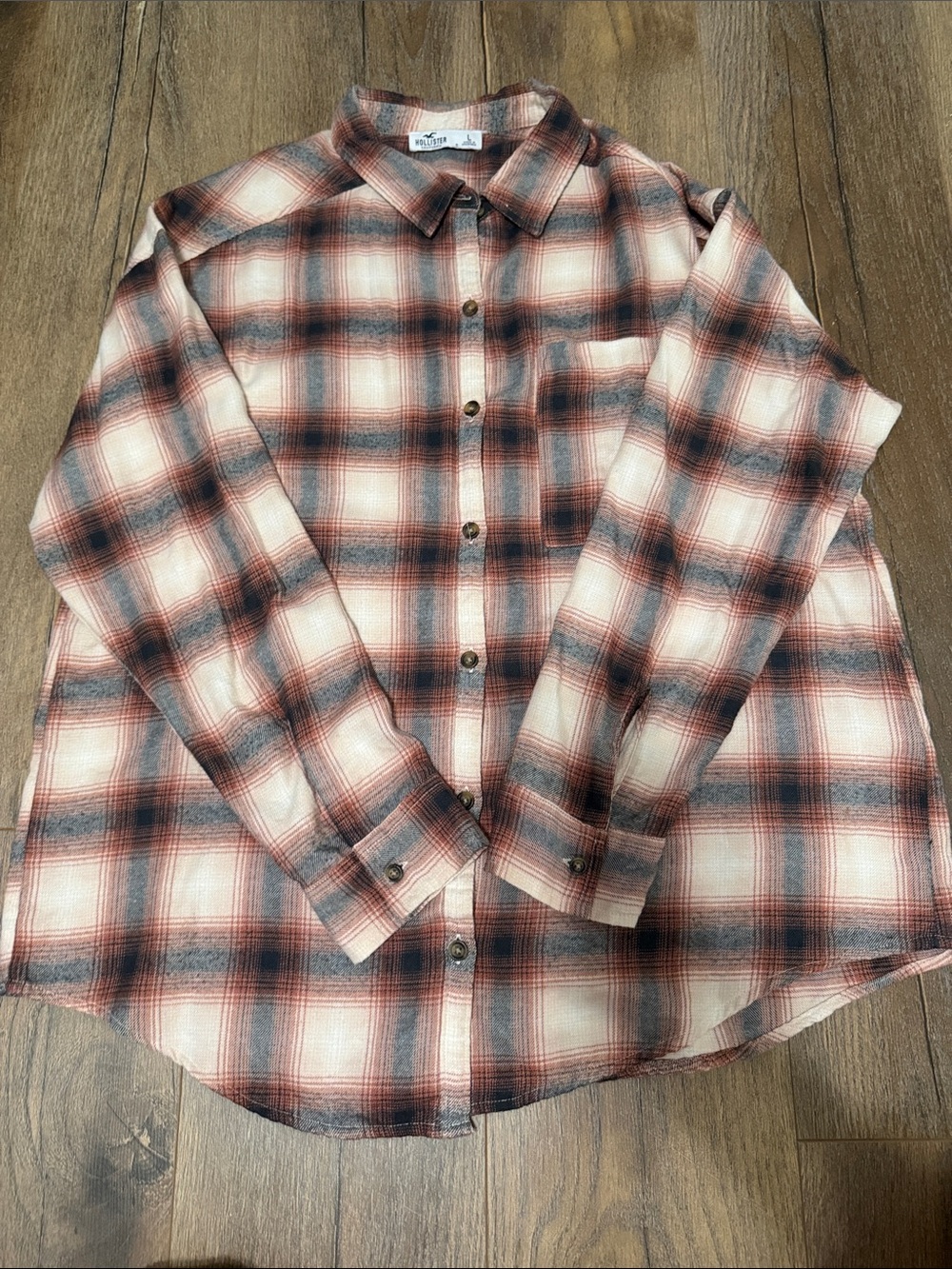 Hollister Women's Plaid Button-Down Shirt - Cream, pink and black